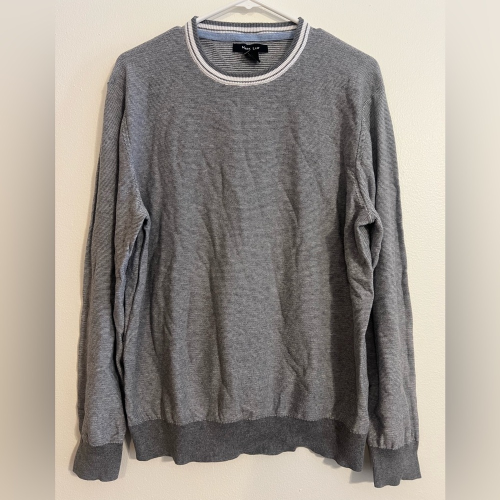 Mark Law Men’s Grey Gray Sweater Size XL Cotton Microstripe